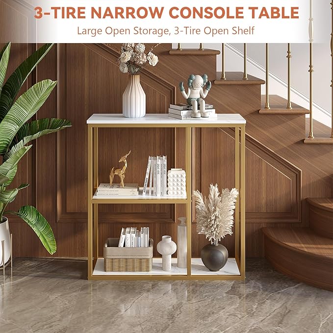 WOHOMO Console Table, Small Entryway Table with Storage Shelves 12'' ...