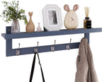 SMIBUY Coat Hooks with Shelf Wall-Mounted, 29.2 Inch Entryway Coat Rack for Wall, Bamboo Hanging Shelf with 5 Double Metal Hooks for Bathroom, Bedroom, Kitchen, Living Room, Mudroom (Grey)