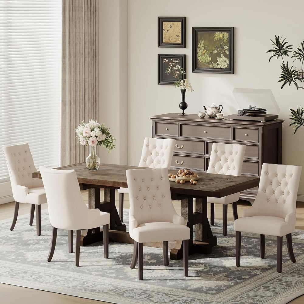 COLAMY Wingback Upholstered Dining Chairs Set of 6, Fabric Side Dining Room C...