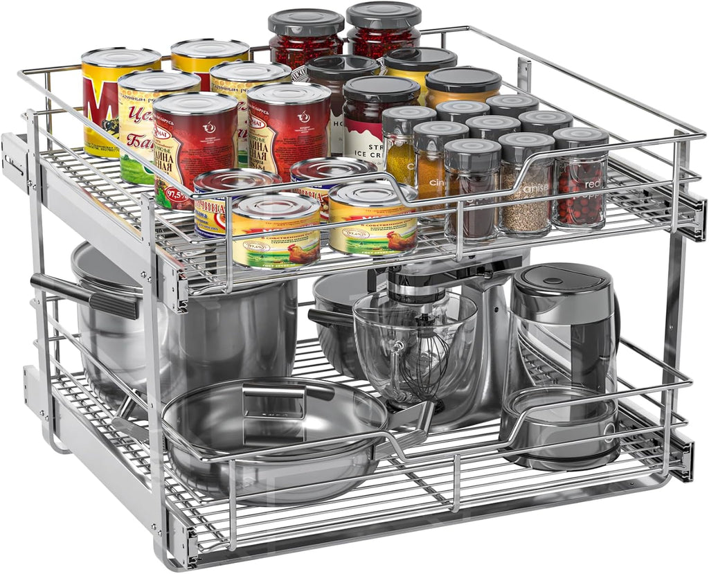 ZOINLIY Pull Out Cabinet Organizer,Slide Out Kitchen Organizers and Storage | Heavy Duty Drawer Cupboard Storage Basket, Smooth Sliding, Chrome Finish