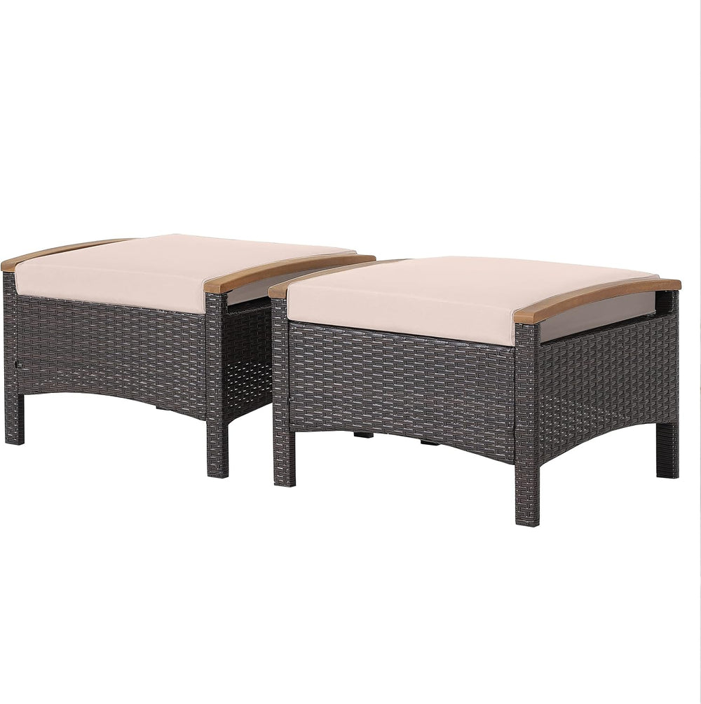 HAPPYGRILL Set of 2 Outdoor Patio Ottoman PE Rattan Wicker Ottomans with Remo...