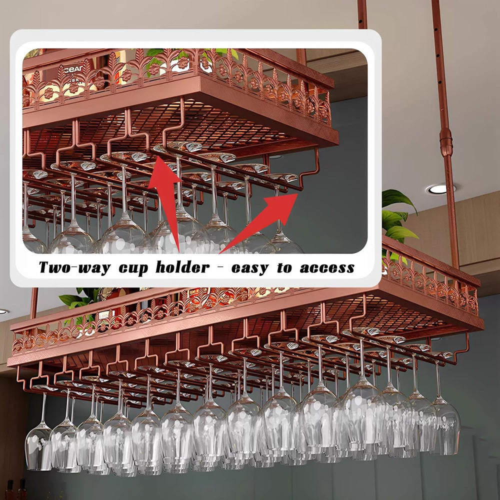 Ceiling Wine Rack-Hanging Stemware Holderfor Bar,23.6"x11.8"-Black ...