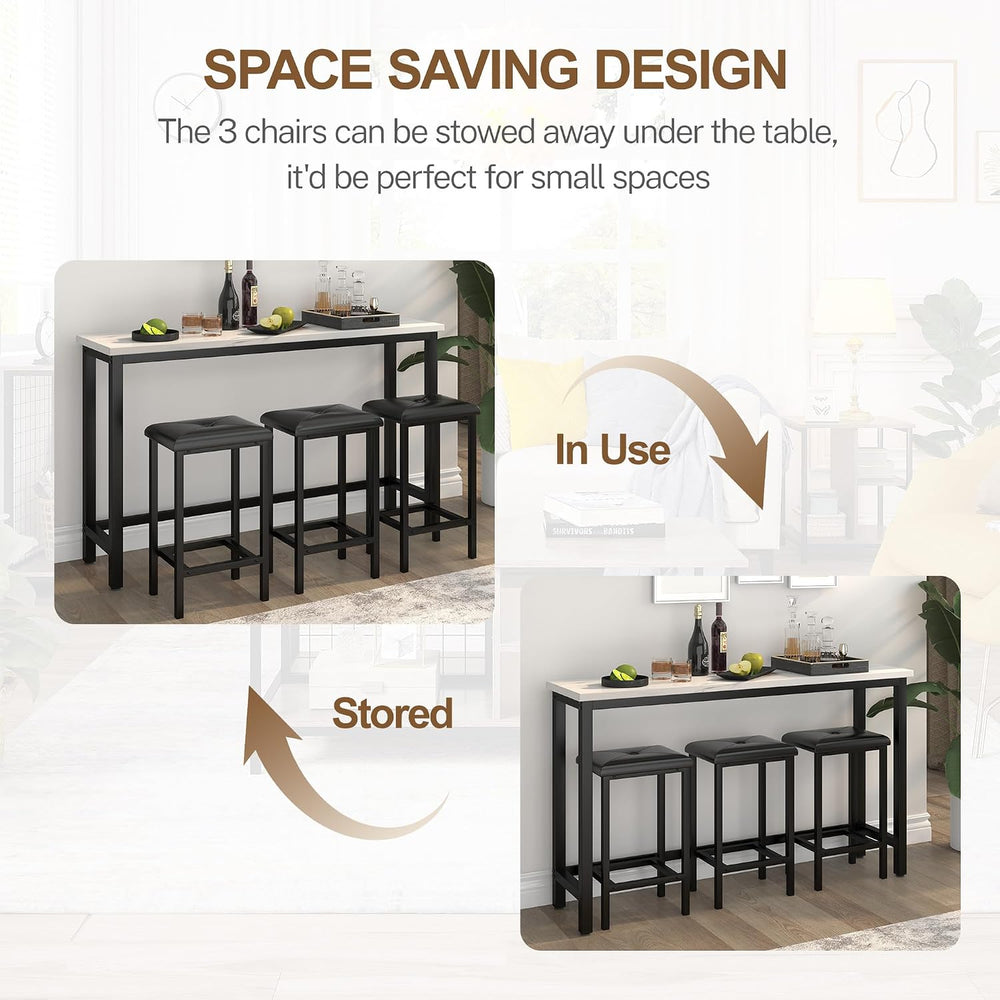 Bar Table Set for 3, 60.2” Faux Marble Behind Couch Table Set, Modern Sofa Ta...