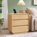 Modern Nightstand, 25" Tall Wood Bedside Table with Charging Station, 3 Drawers Dresser Side Table, Large End Table Night Stand for Bedroom, Office, Sofa, Curved Profile Design, Natural