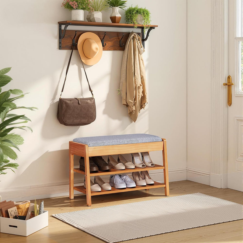 PARTPHONER Shoe Rack Bench with Storage, 2-Tier Solid Wood Entryway Bench wit...