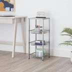 TRINITY 4-Tier Freestanding Metal Shelving Rack with Wire Baskets, Wood Top, and Adjustable Feet, 12"x12"x30", Champagne + Classic Gray Top