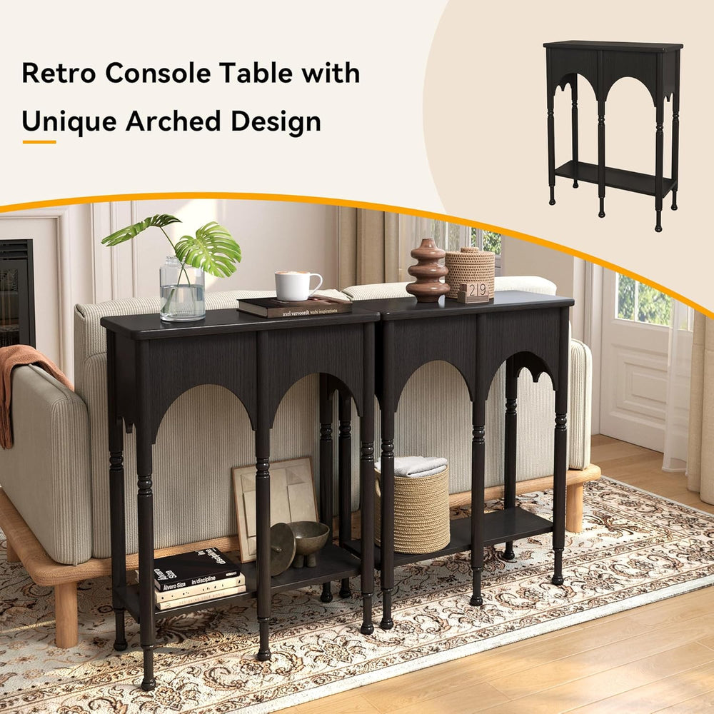 Console Table with Storage Shelf Set of 2, Retro Modern 2-Tier Entryway Table...