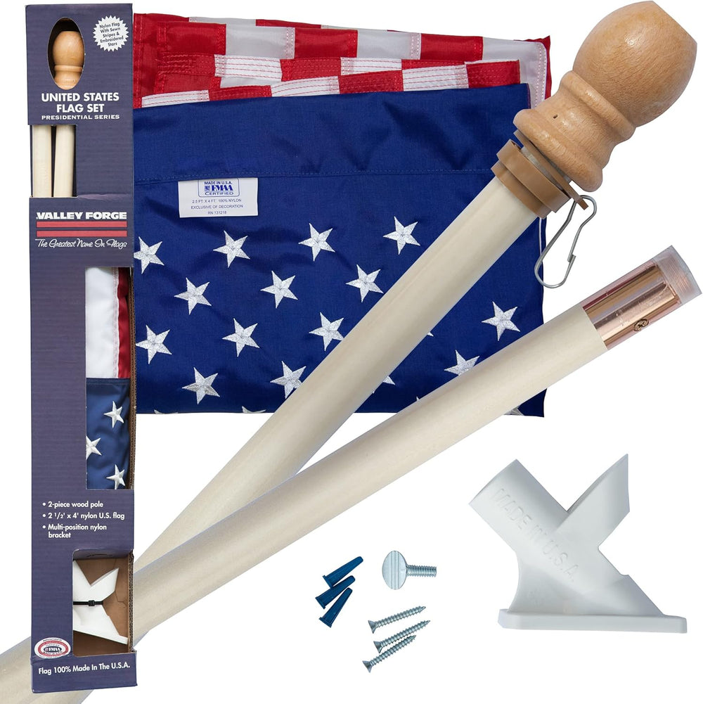 Valley Forge Flag Sleeved Perma-Nyl Nylon 2.5' x 4' ft Flag 5' ft...