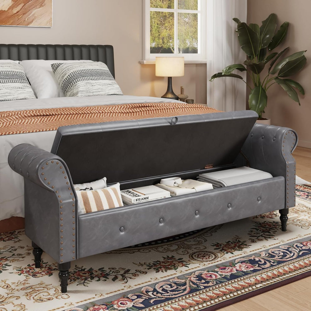 FiveWillowise 65" End of Bed Storage Bedroom Bench with Storage,Faux Lea...