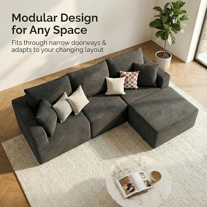 Homall Sectional Couches for Living Room, Modern Boneless Couch with Deep Seat, Upholstered Cloud Sofa, No Assembly Required (Black, L Shaped Sofa)