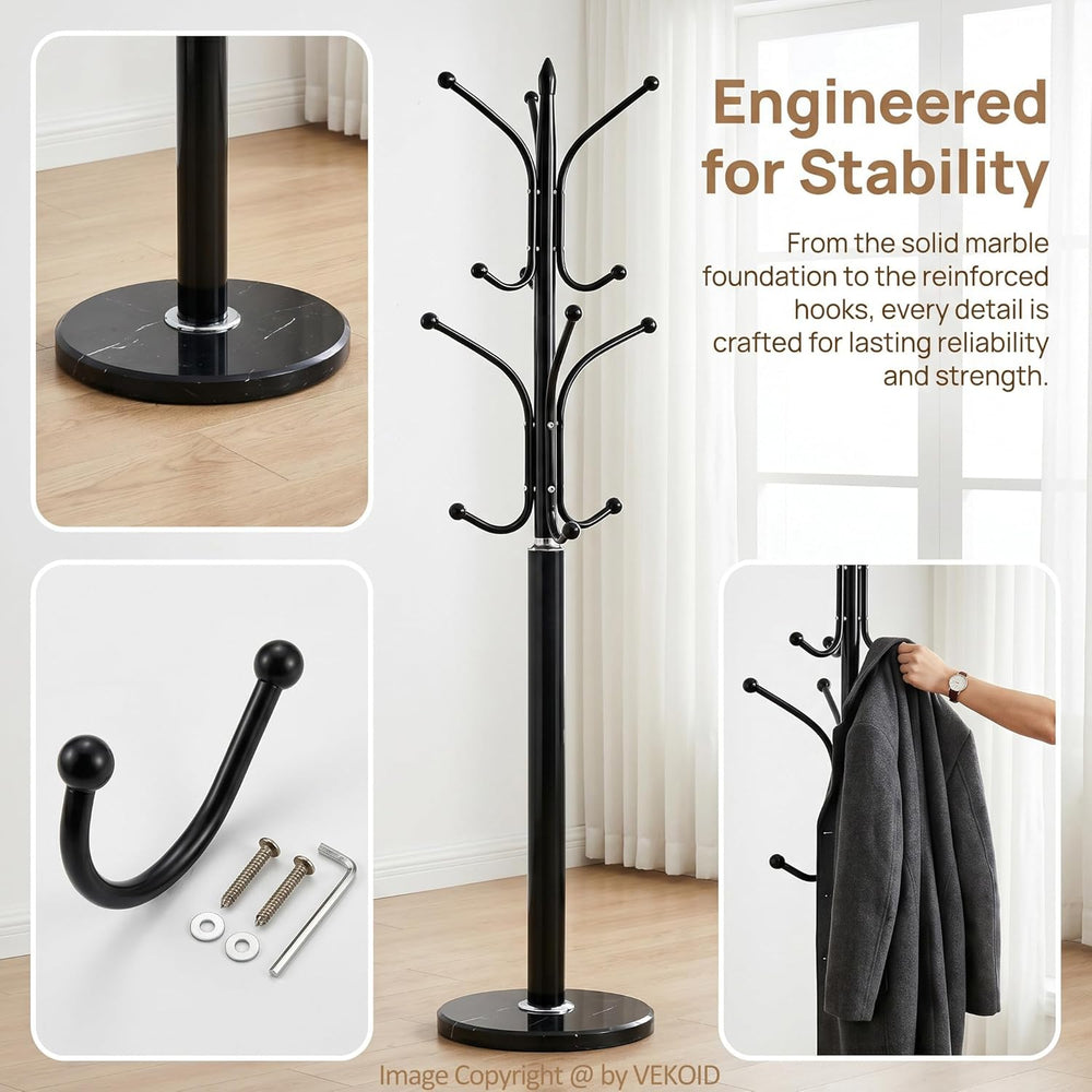 12 Hooks Metal Coat Rack Freestanding Coat Tree with Marble Base, Heavy Duty ...