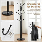 12 Hooks Metal Coat Rack Freestanding Coat Tree with Marble Base, Heavy Duty Coat Rack Stand for Clothes Hats Bags, Coat Hanger Stand for Corner Entryway Bedroom Office (Black)
