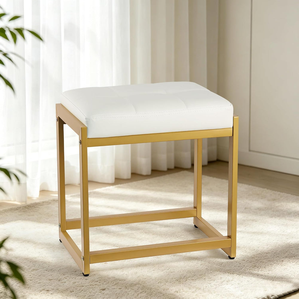 Vanity Stool, Vanity Chair Stools with Reinforced Metal Legs, Faux Leather Up...