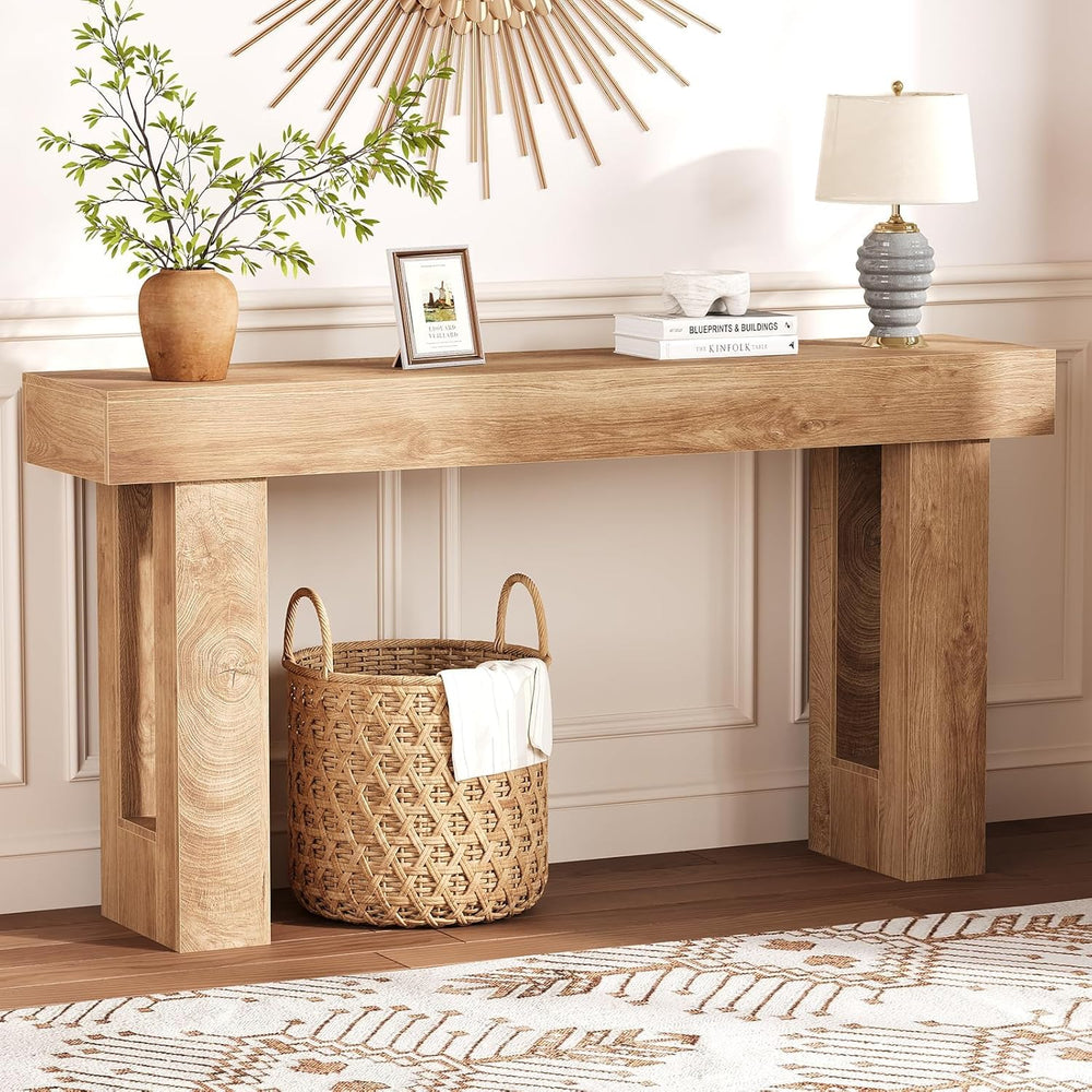 Garvee Narrow Entryway Table, 63 in Long Wooden Couch Table Behind Sofa, Farm...