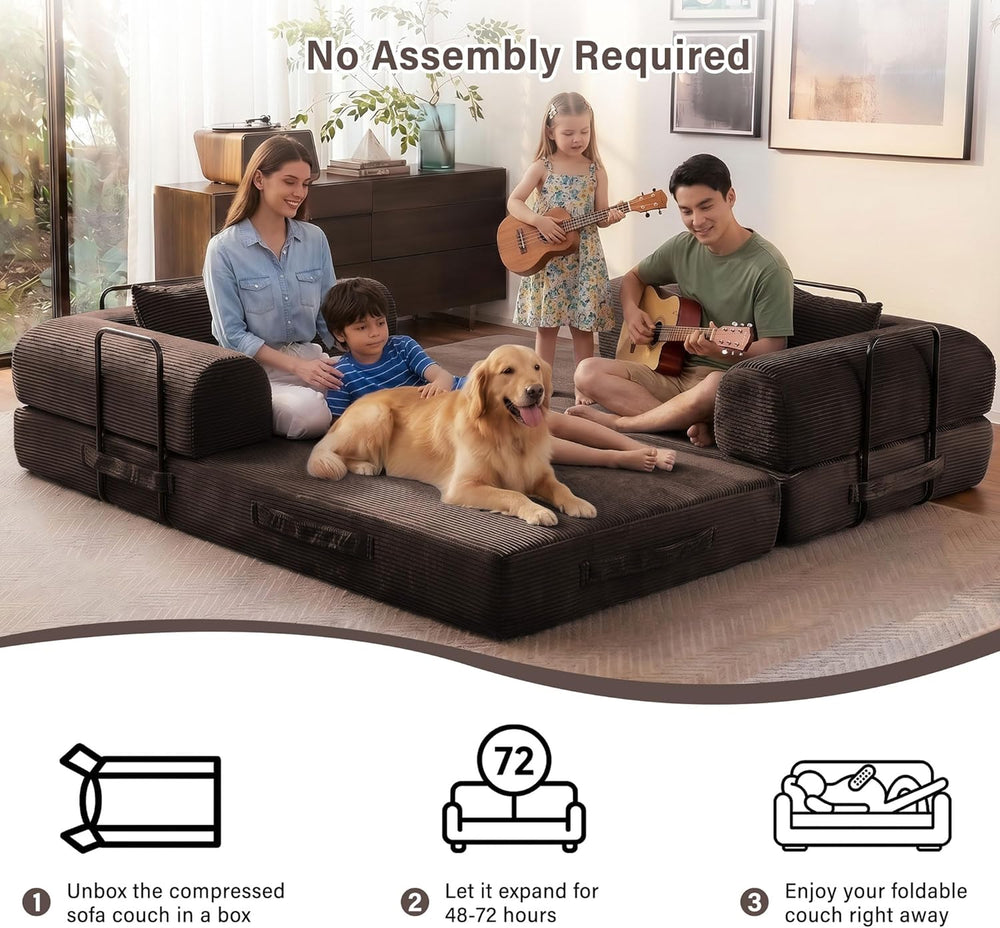 79" Convertible Sofa Bed, 5-in-1 Corduroy Couch Bed Sofa Pull Out, Memor...