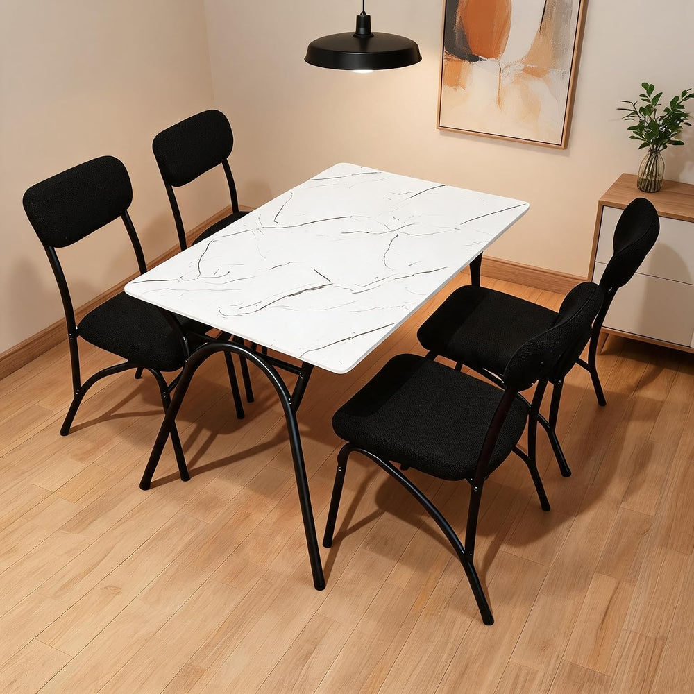 5-Piece Dining Table Set for 4, Modern Kitchen Table with 4 Boucle Chairs, Re...