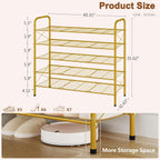 Hoctieon 5 Tier Shoe Rack for Closet, Durable Mesh Style Shoe Rack, Entryway Shoe Shelf, Shoe Storage Organizer for Hallway, Bedroom, Living Room, Wardrobe, Gold