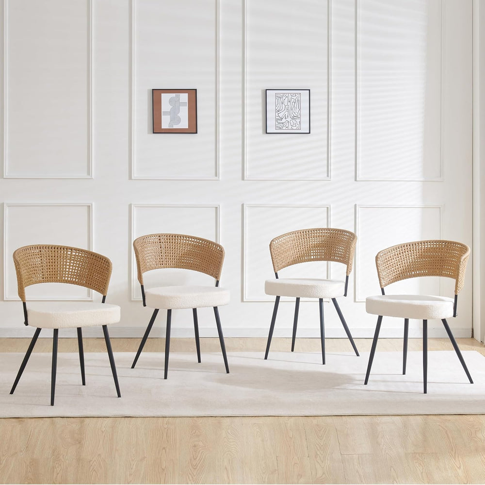 Rattan Dining Chairs Set of 4, Wing Back Dining Chairs Set of 4, PE Wicker Ch...