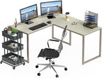 SHW Mission 55 x 60 Inches L-Shape Home Office Computer Desk, Maple
