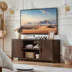 Farmhouse 55" Entertainment Center,Walnut Tv Stand with Adjustable Shelves & 2 Door Storage,Wooden Media Console Cabinet for TVs Up to 65 inches, Rustic Tv Stands for Living Room,Bedroom