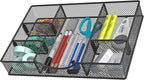 Desk Drawer Organizer Tray, Metal Mesh Drawer Organizers Office, 6 Adjustable Compartment, Desk Organizer Tray for Home Office 12 x 8.26 x 1.96 inch, Black, 1 Pack