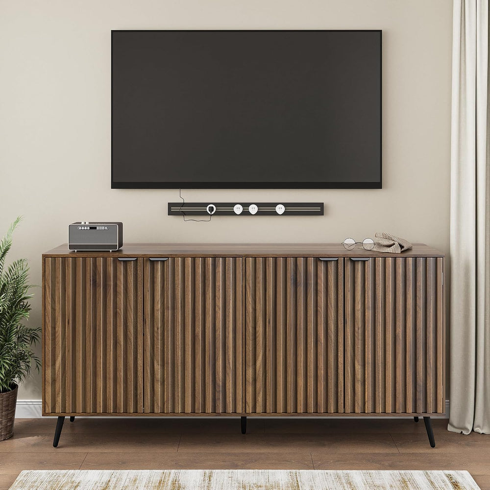 Smuxee 63" Fluted Sideboard Cabinet, Freestanding Walnut Buffet Cabinet ...