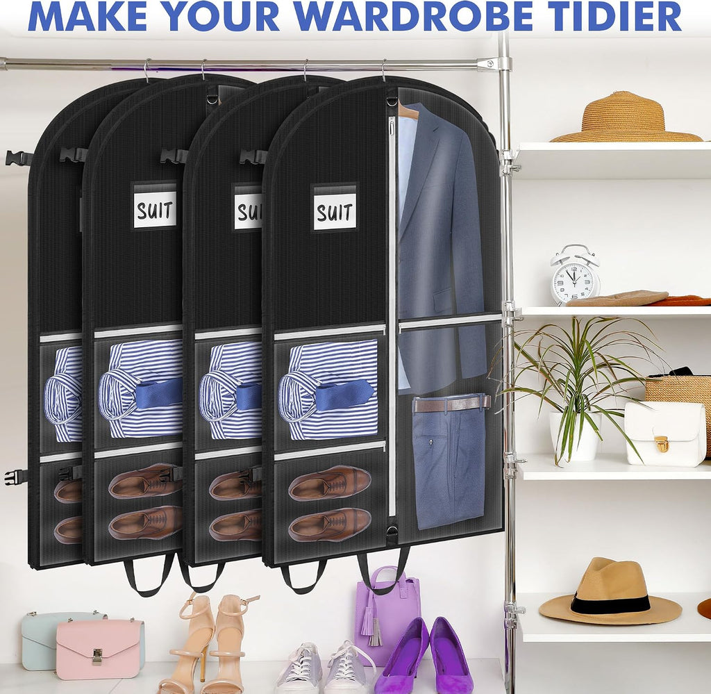 Garment Bags for Hanging Clothes, Dance Costume Garment Bag with Pockets, Waterproof Hanging Clothes Bag, Foldable Dustproof Dance Travel Bag for Suit Dance Costume (110×60cm,Black)