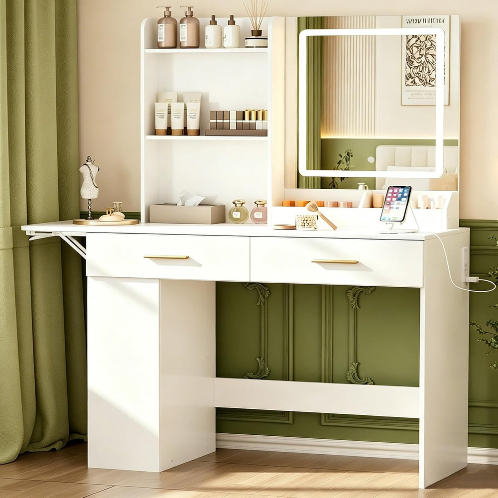 Vanity Desk with Mirror and Lights, 43.31" Makeup Table with 4 Drawers, ...