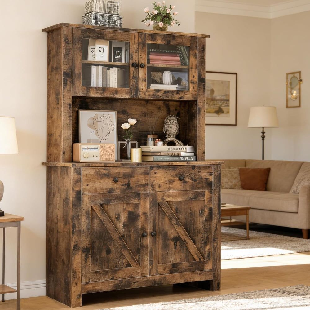 IDEALHOUSE 63" Kitchen Pantry Cabinet with Drawers, Hutch Cabinet with S...