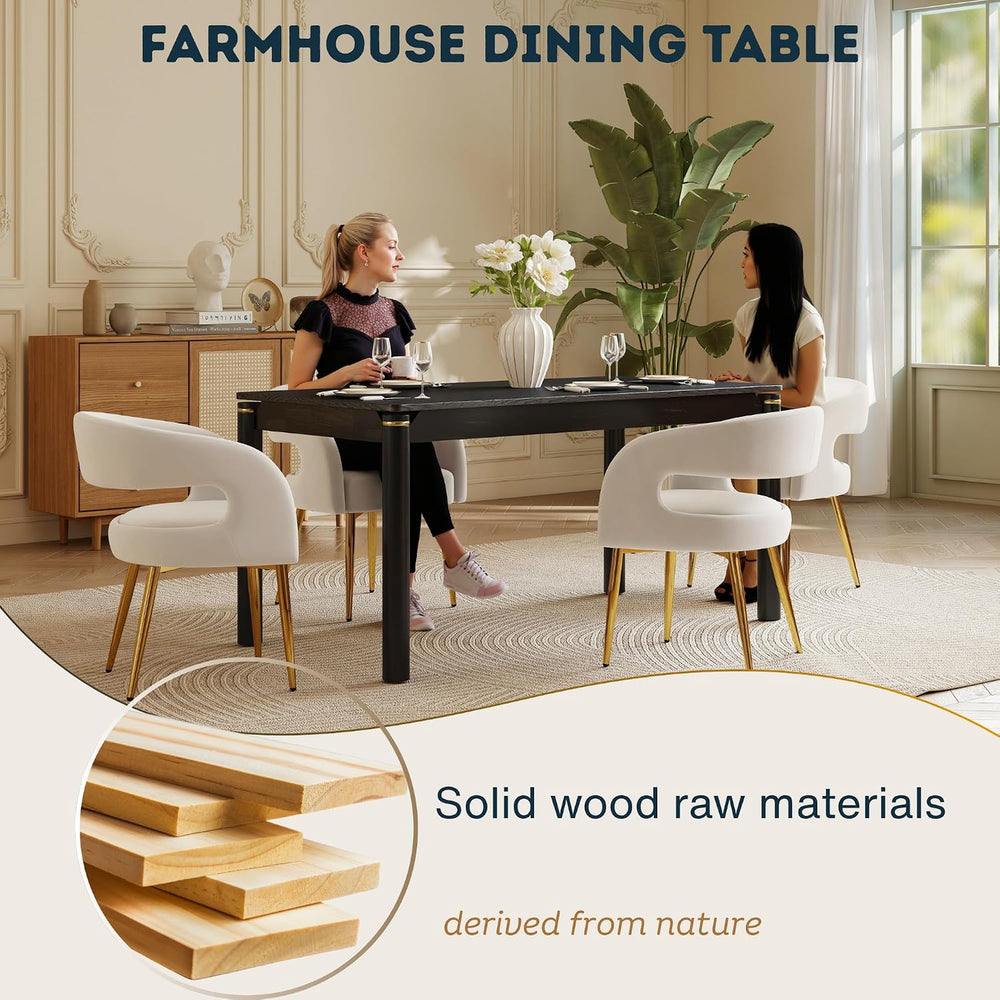 Hyfirm 63 Inch Black Solid Wood Dining Table for 4-6, Mid Century Modern Rect...