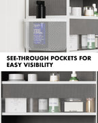Over The Door Organizer with 6 Large Clear Pockets 12 Mesh Side Pockets - 50LB Heavy Duty Behind Door Storage, Door Hanging Storage for Closet Bathroom Pantry Nursery Laundry