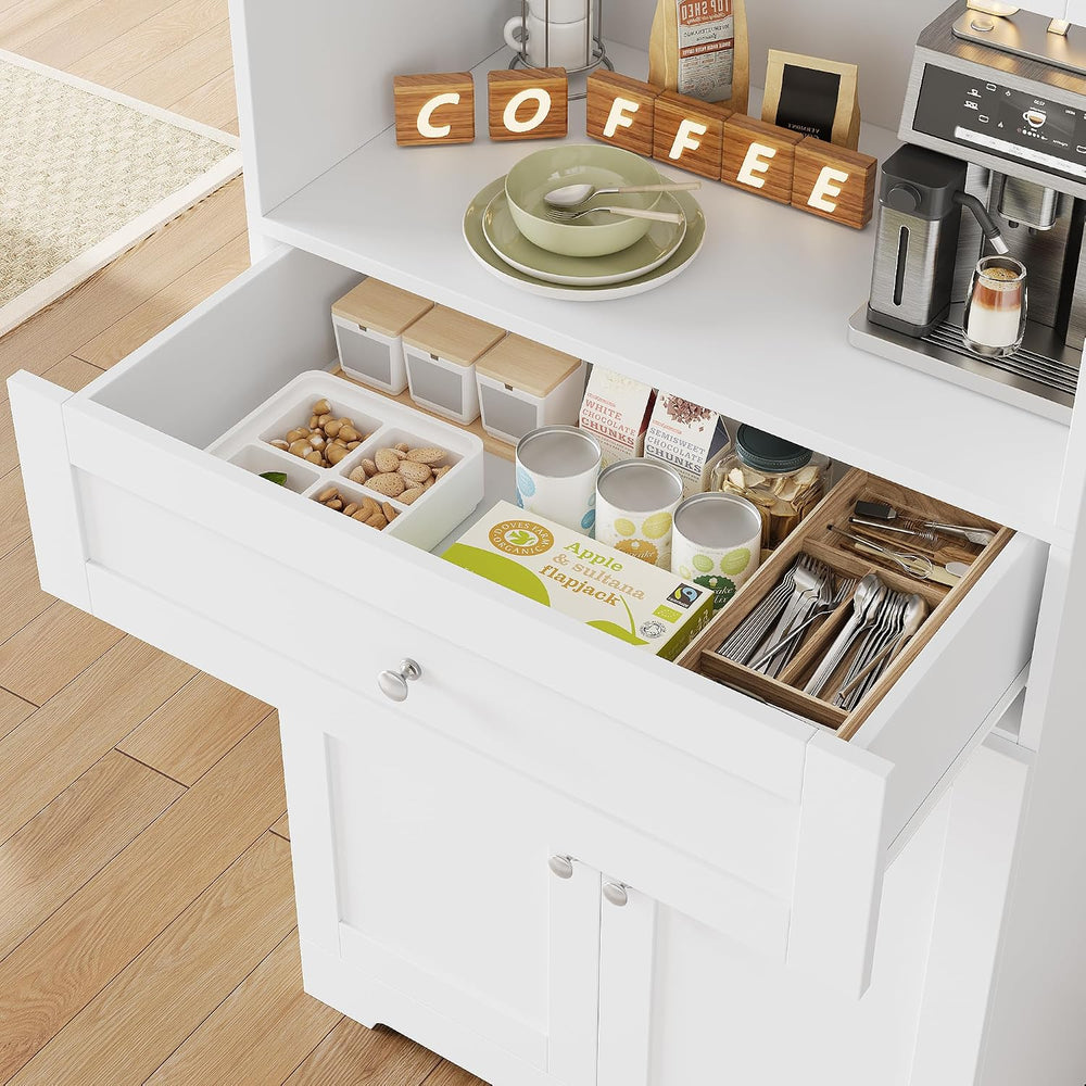 Set of 2 Tall Kitchen Pantry Storage Cabinet with Doors and Shelves, White | ...