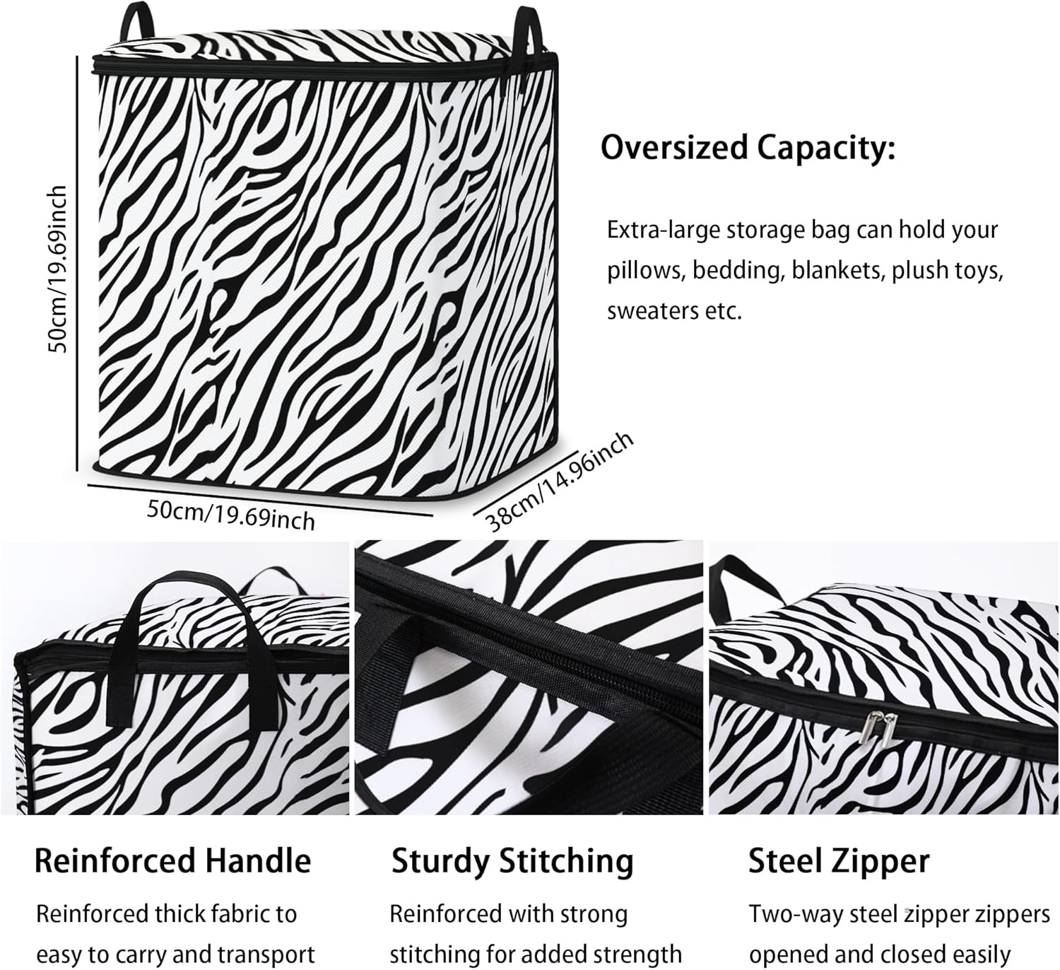 Large Comforter Storage Bag with Zipper,Closet Organizer for Clothes,Blankets,Quilts,Pillows,Fabric Storage Bags with Portable Handles 95L(2-Pack)