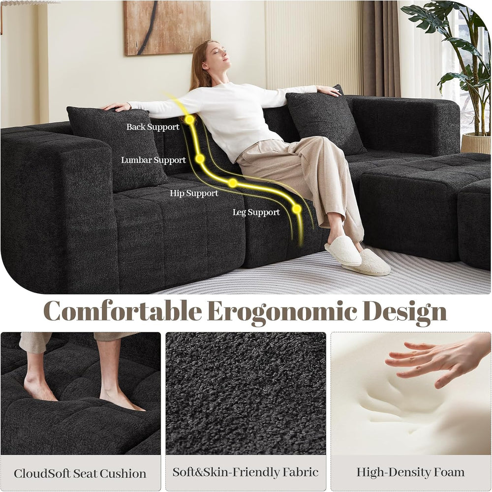 Modular Sectional Sofa with Deep Seat, Cloud Couch with 2 Movable Ottoman, No...