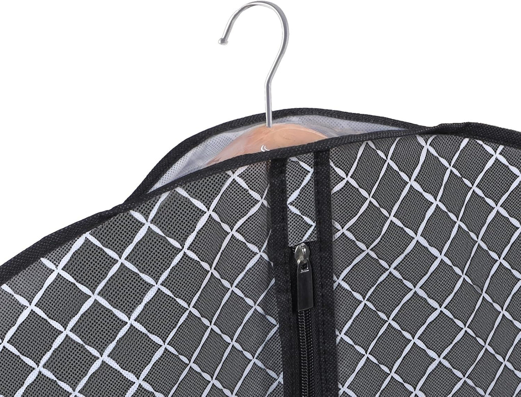 Univivi Suit Bags for Closet Storage and Travel, 40 Inch, 5 Pack, Black | Non-woven fabric, Breathable Suit Cover, Dustproof Hanging Storage Bag, Clear Window and ID Card Holder for Closet Storage