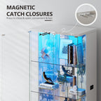 Lvifur 71” Glass Display Cabinet with Lights and Human Body Sensor - White | Pop-Up 4mm Tempered Glass Door; Safety Lockable Keys; Adjustable Lights; 6 feet Tall; Ample Storage Space; Durable Material