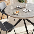 47.2" 5-Piece Round Dining Table Set for 4, Modern Wood Dining Table with 4 Upholstered Chairs, Kitchen & Dining Room Table Set with Metal Base for Apartment, Small Space, Grey Table+4 Grey Chairs