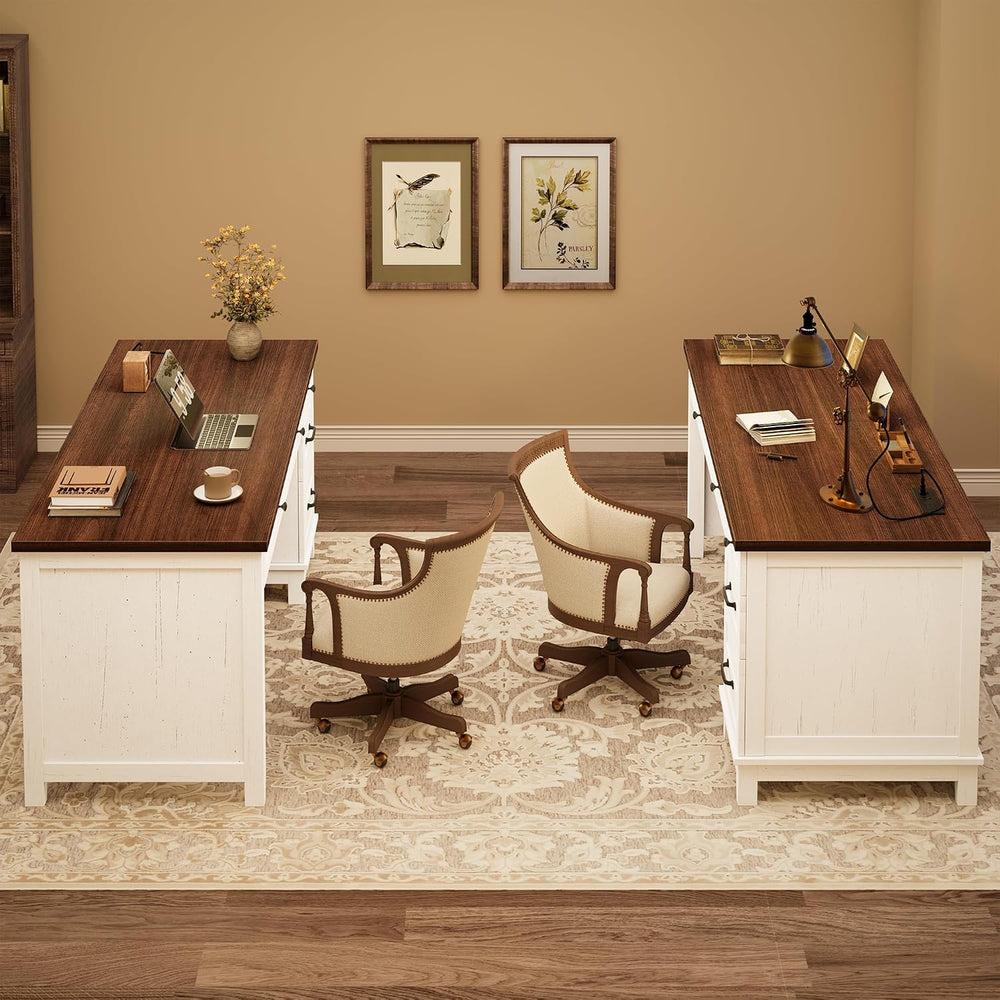 Garvee 53.5" Wooden Home Office Desk with File Drawers, Executive Desk w...