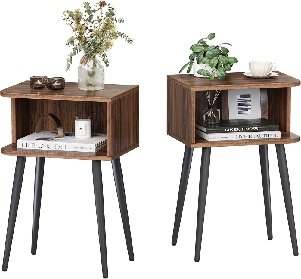 Nightstand Set of 2, Small Bed Side Table for Small Spaces, Mid Century Moder...