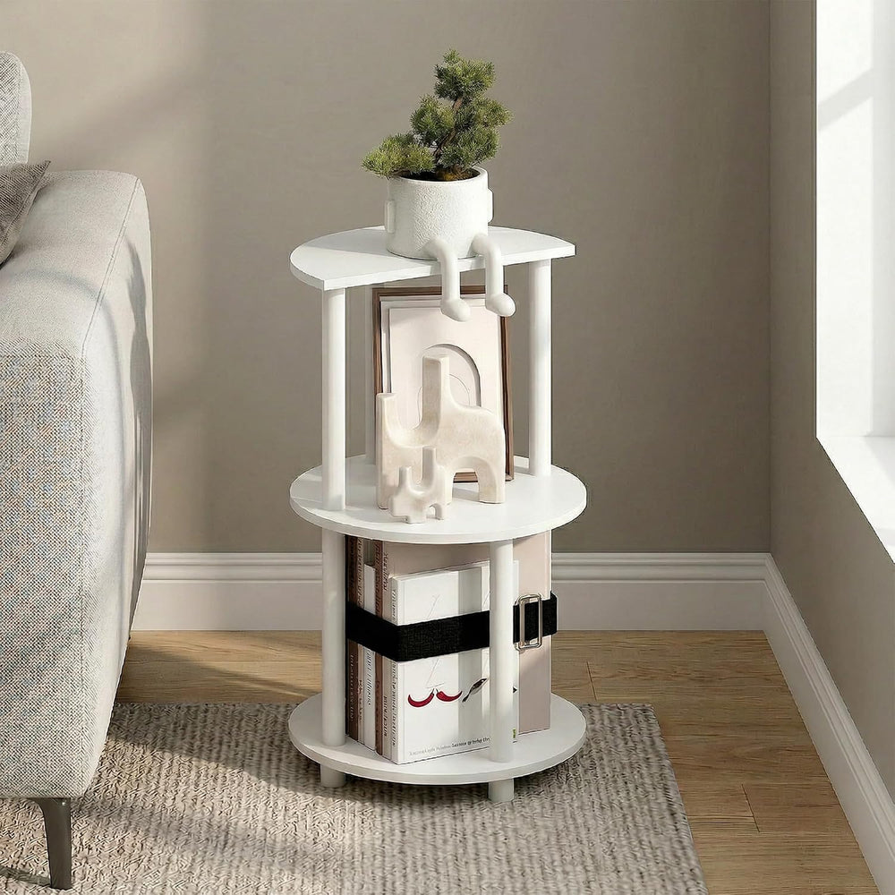 Furinno Turn-N-Tube Side Table, 3-Tier Round End Table, Half Round Top Panel ...
