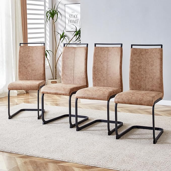 AZmac Modern Dining Chairs Set of 4,Armless Kitchen Chairs,Dining Room Chairs with Upholstered Padded Seat and Sturdy Black Legs for Dining Room,Kitchen (Set of 4, Brown-Black Leg)