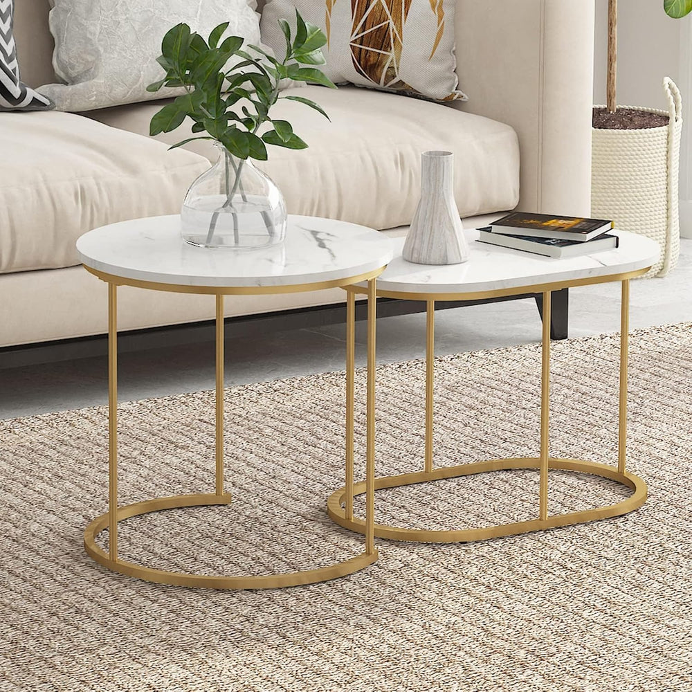 SogesHome Golden Marble Pattern Nesting Tables - Set of 2 Stacking Side Table...