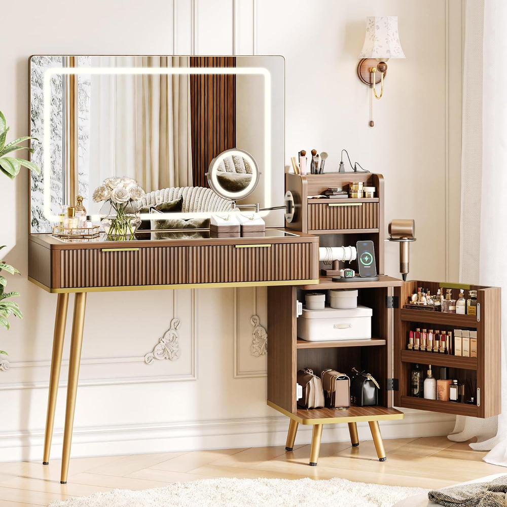 iPormis Makeup Vanity Desk with HD & 5X Magnifying Mirror and Lights, 47&...