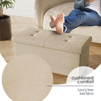 STORAGEBUD Storage Ottoman Bench with Bins, 30-in Storage Bench for Bedroom End of Bed, Folding Foot Rest Ottoman for Living Room Max 660lbs, Fabric Ottomans, Beige