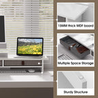 Fenge Monitor Stand with Drawer, 2 Tiers Dual Monitor Riser for Desk, 35 Inch Computer Stand for 2 Monitors, Desk Shelf for Home, Office, Laptop, PC, TV, Printer