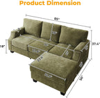 85" Sectional Sofa Couch with All Seat Storage,Movable Ottoman,Green | L Shaped Couch with Armrest Organizer,3-Seater Sofa,Small Modular Couches for Living Room,Bedroom,Apartment,Chenille