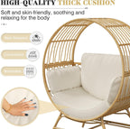 Bifanuo Oversized Egg Chair Indoor/Outdoor Rattan Hanging Basket Chair with Thickened Cushion Supports 350LBS – Wicker Patio Lounge Chair for Balcony Porch Living Room Backyard (Beige)