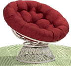 Bme 40" Ergonomic Wicker Papasan Chair with Soft Thick Density Fabric Cushion, High Capacity Steel Frame, 360 Degree Swivel for Living, Bedroom, Reading Room, Lounge, Cherry Sangria - White Base
