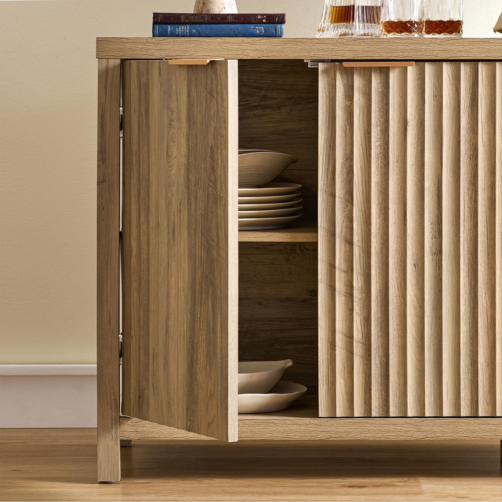 OAKHAM HOME Oxford Storage Cabinet Fluted Sideboard Buffet with Adjustable Sh...