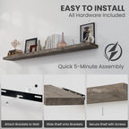 72 inch Floating Shelves for Wall, 8" Deep Rustic Reclaimed Barnwood Shelves, Floating Shelf Wall Hanging Shelves with Invisible Heavy-Duty Metal Bracket | Wall Mounted | Farmhouse Style, 1PC,Grey